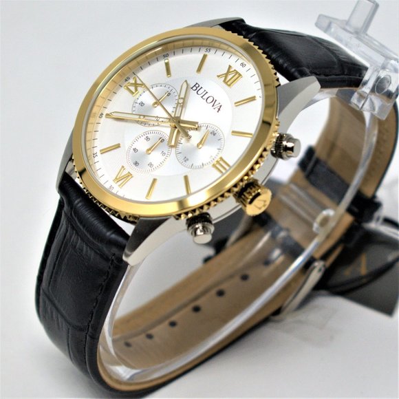 Bulova Men's Gold Trim Leather Strap Watch